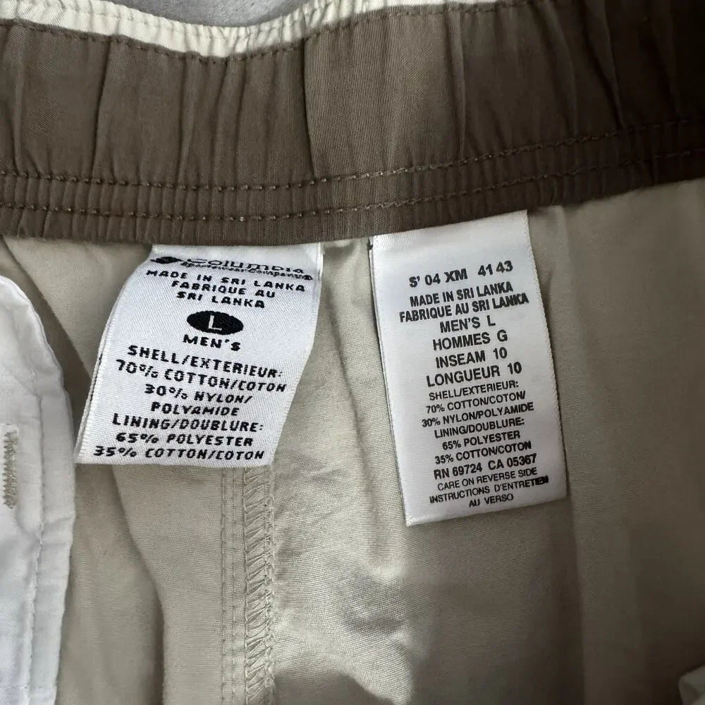 Columbia Cargo Shorts Mens L Beige Nylon Cotton Hiking Outdoor Utility 10 Inseam
